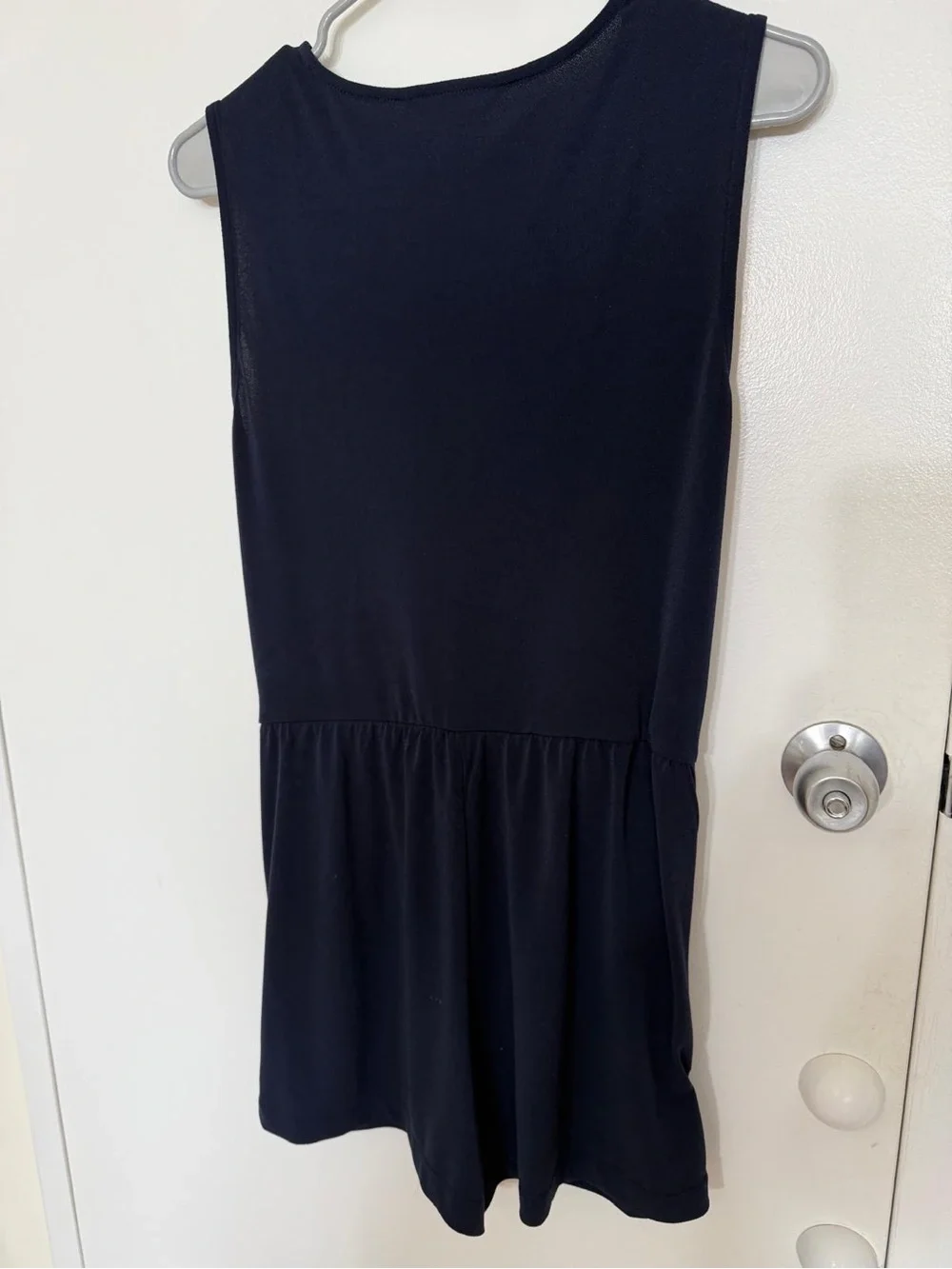 BCBGMaxAzria Navy Sleeveless Romper with Draped Front